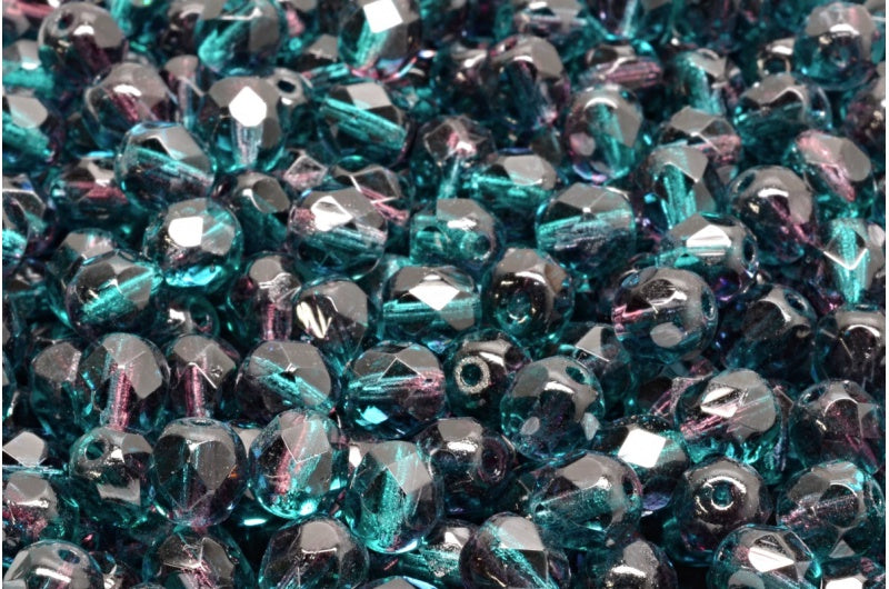 Fire Polished Faceted Beads Round, Transparent Aqua Amethyst (60230-20060), Bohemia Crystal Glass, Czech Republic