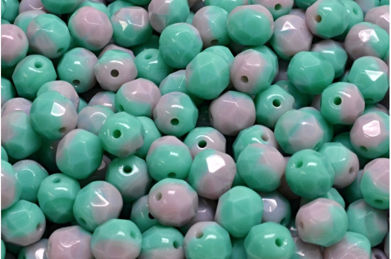 圆形火抛光刻面珠，绿松石不透明紫水晶 (63130-23010)，波西米亚水晶玻璃，捷克共和国