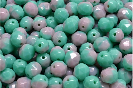 ファセット加工ラウンドビーズ、ターコイズ不透明アメジスト（63130-23010）、ボヘミアクリスタルガラス、チェコ共和国