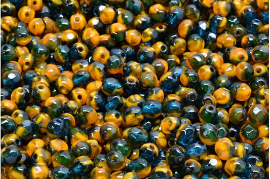 ファイアポリッシュファセットビーズラウンド、81250透明アクア（81250-60080）、ボヘミアクリスタルガラス、チェコ共和国