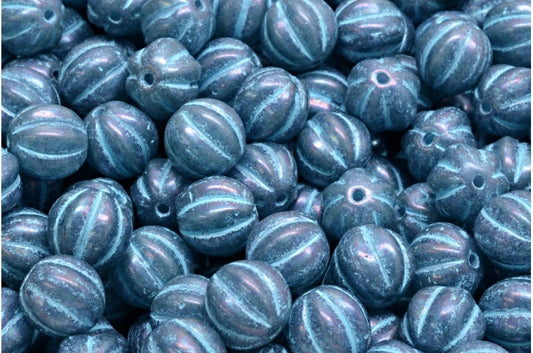 Melon Beads, R2332 Nebula Light Blue Lined (R2332-15001-54308), Glass, Czech Republic