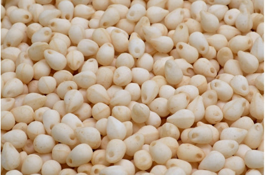 ドロップビーズ、ホワイトエッチングラスターブラウンフルコーティング（02010-ETCH-14413）、ガラス、チェコ共和国