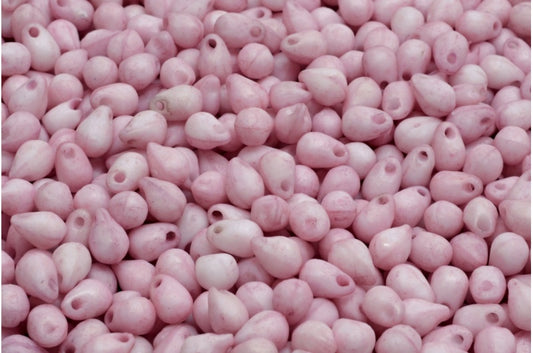 ドロップビーズ、ホワイトエッチングラスターリラ（02010-ETCH-14494）、ガラス、チェコ共和国