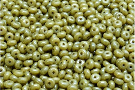 Rondelle Druck Beads, Beige Luster Green Full Coated (13020-14459), Glass, Czech Republic
