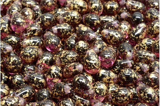 Drop Beads, Transparent Light Amethyst Gold Splash (20020-94401), Glass, Czech Republic