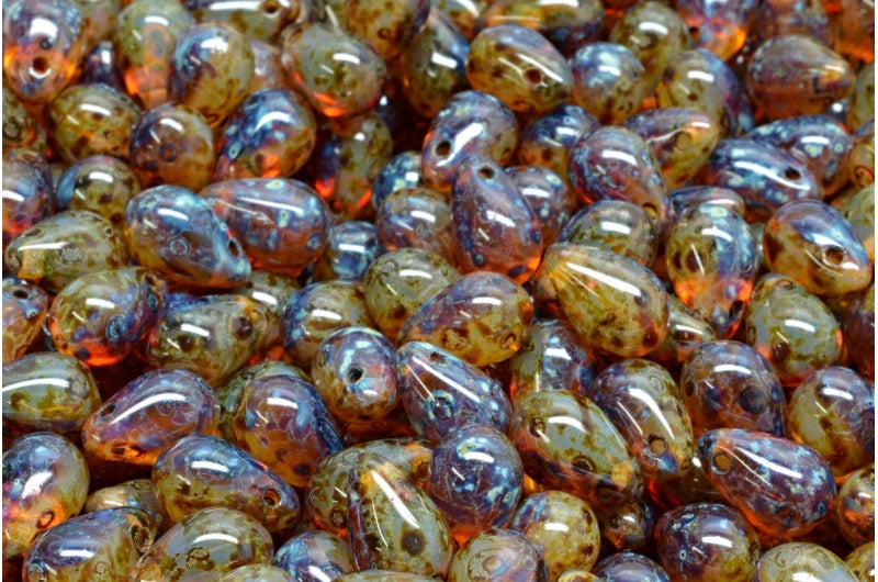 ドロップビーズ、オパールホワイト 70600 トラバーチン (01000-70600-86800)、ガラス、チェコ共和国