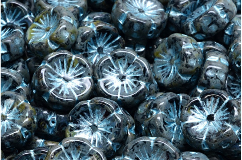 Hawaiian Flower Beads, Black Travertin 54323 (23980-86800-54323), Glass, Czech Republic