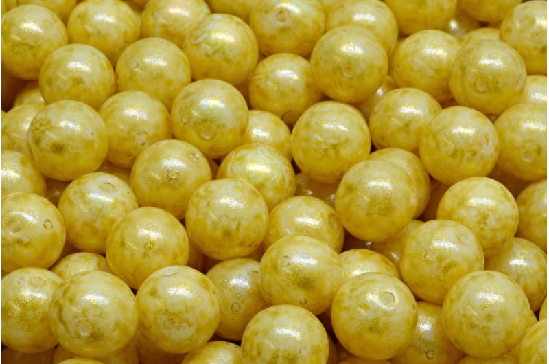 ラウンドドラックビーズ、ホワイトAb 34302（02010-28701-34302）、ガラス、チェコ共和国