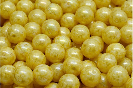 ラウンドドラックビーズ、ホワイトAb 34302（02010-28701-34302）、ガラス、チェコ共和国