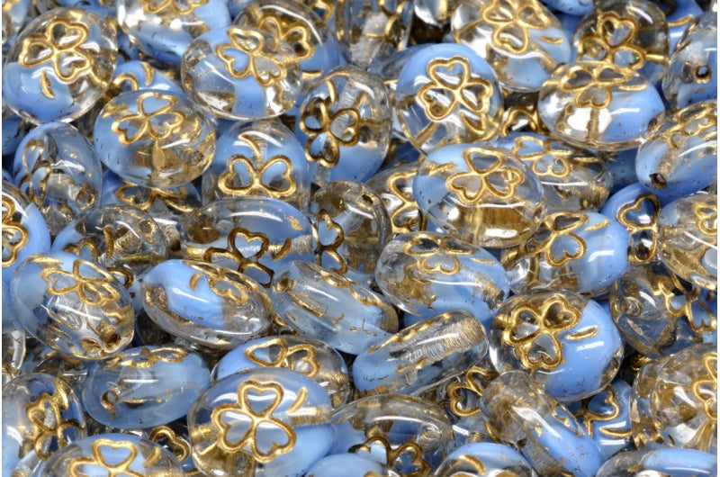Shamrock Oval Beads, 36018 Gold Lined (36018-54302), Glass, Czech Republic