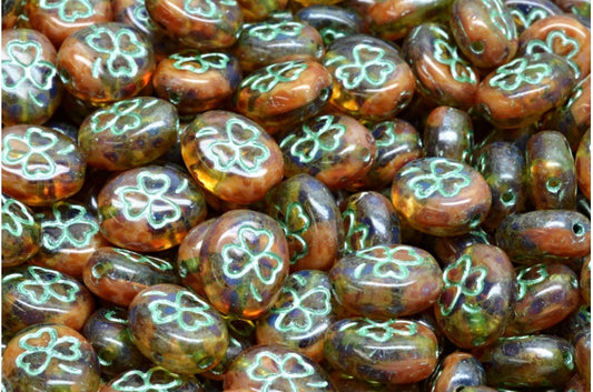 Shamrock Oval Beads, Pink Travertin 54322 (R0742-86800-54322), Glass, Czech Republic