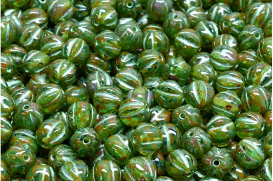 メロンビーズ、透明アクアトラバーチン 54322 (60200-86800-54322)、ガラス、チェコ共和国