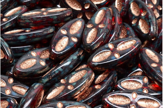 Ship Eye Oval Beads, Ruby Red Travertin Copper Lined (90080-86800-54318), Glass, Czech Republic