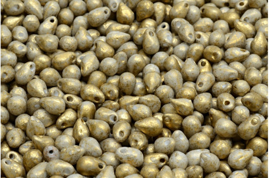 Tropfenperlen, weiß geätzt, mit Gold ausgekleidet (02010-ETCH-54302), Glas, Tschechische Republik