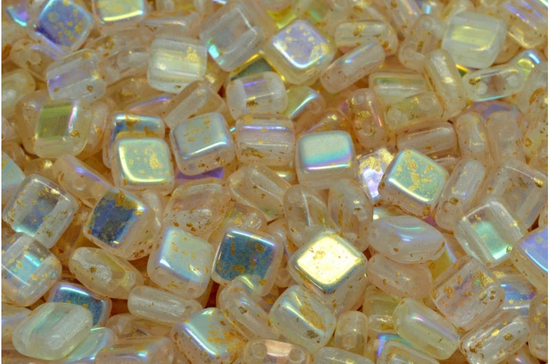 2穴プレスタイルビーズ、クリスタルABゴールドスプラッシュ（00030-28701-94401）、ガラス、チェコ共和国