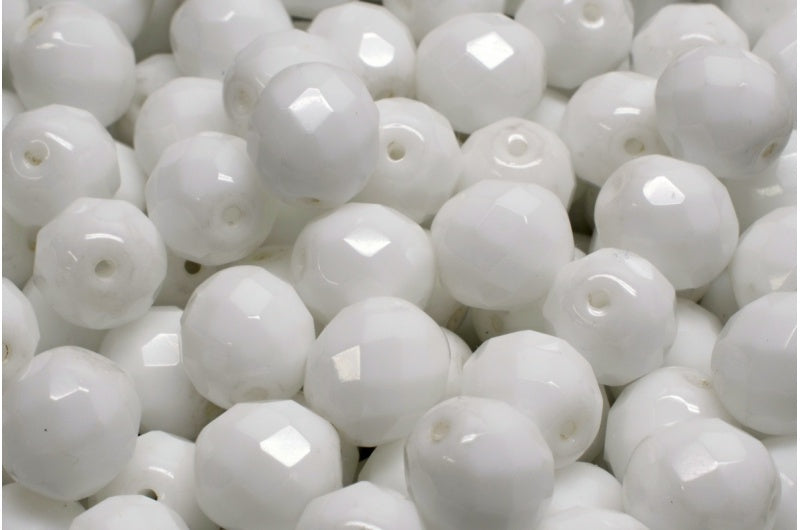 Fire Polished Faceted Beads Round, Chalk White (3000), Bohemia Crystal Glass, Czech Republic