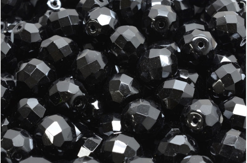 Fire Polished Faceted Beads Round, Black (23980), Bohemia Crystal Glass, Czech Republic