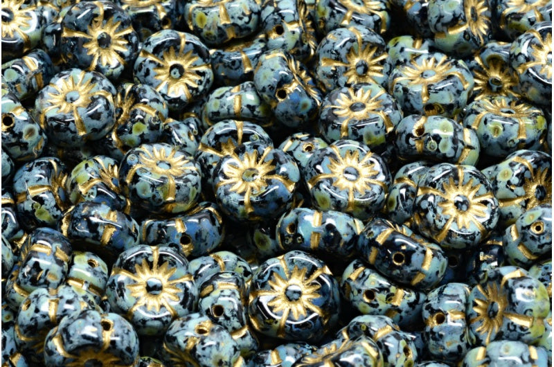 マロウフラワー、ブラックトラバーチンゴールドライン（23980-86800-54302）、ガラス、チェコ共和国