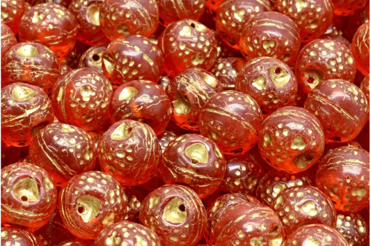 Orange Beads, Transparent Orange Gold Lined (90030-54302), Glass, Czech Republic