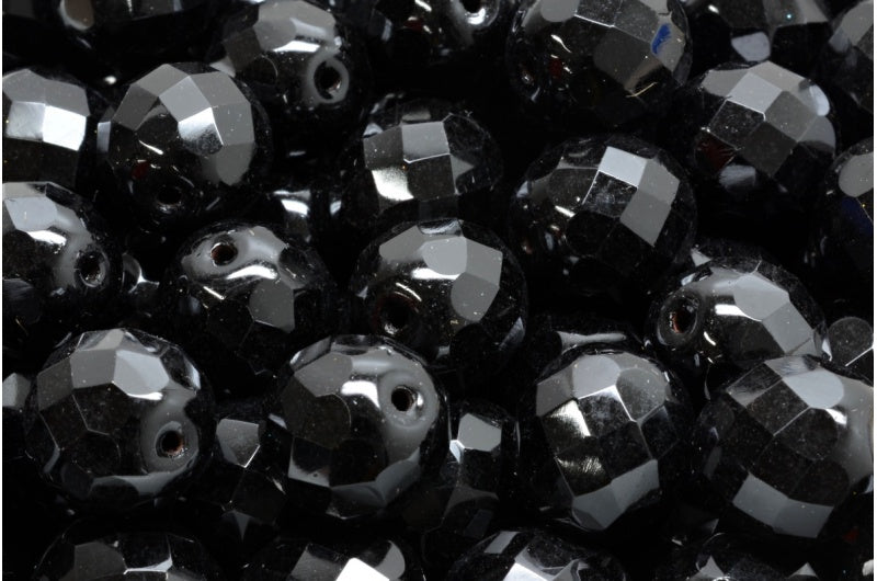 Fire Polished Faceted Beads Round, Black (23980), Bohemia Crystal Glass, Czech Republic