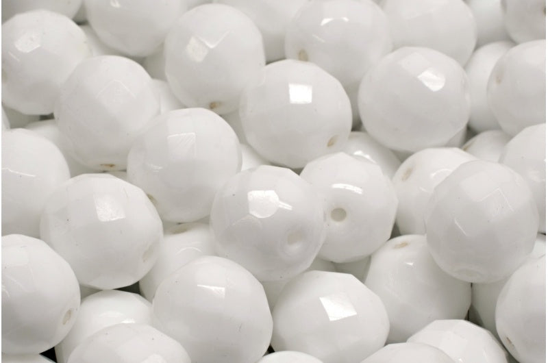 Fire Polished Faceted Beads Round, Chalk White (3000), Bohemia Crystal Glass, Czech Republic