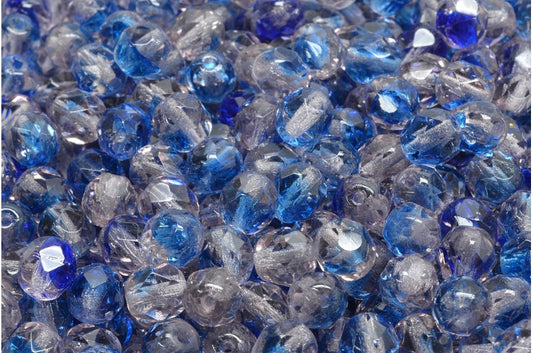 ファセット加工ビーズラウンド、クリスタルピンクブルー（00030-PINK-BLUE）、ボヘミアクリスタルガラス、チェコ共和国