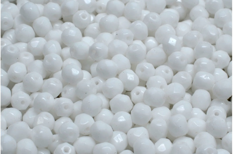 Fire Polished Faceted Beads Round, Chalk White (3000), Bohemia Crystal Glass, Czech Republic