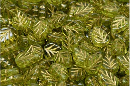 Mint Leaf Beads, Transparent Green Gold Lined (50220-54302), Glass, Czech Republic