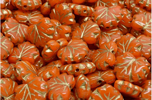 Maple Leaf Beads, Orange Gold Lined (81260-54302), Glass, Czech Republic