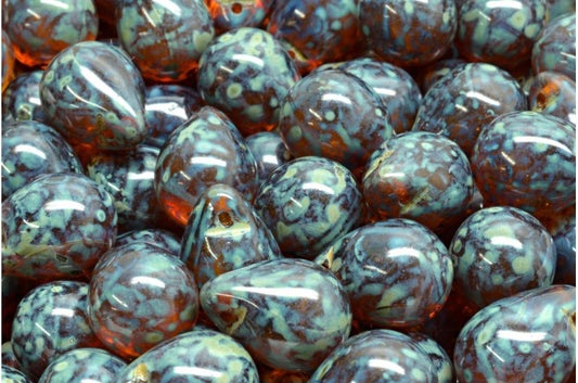 Teardrop Beads, Transparent Yellow Travertin (80040-86800), Glass, Czech Republic