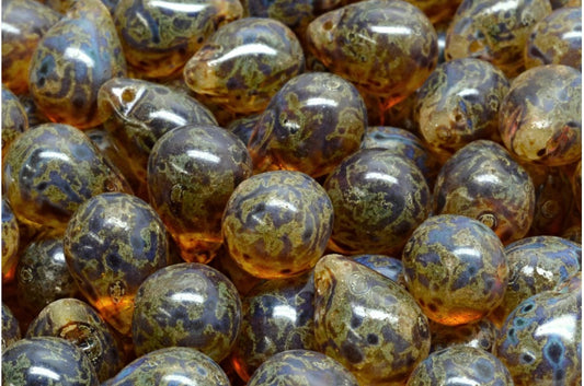 Tropfenperlen, Transparenter gelber Travertin (80130-86800), Glas, Tschechische Republik