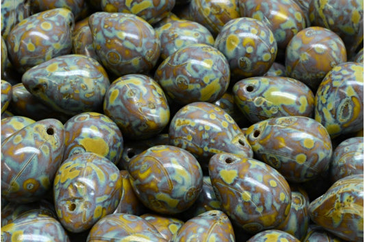 泪珠珠，不透明绿色洞石 (53400-86800)，玻璃，捷克共和国