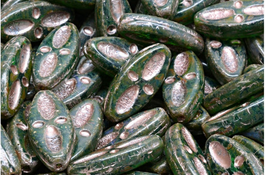船眼椭圆形珠，透明绿色祖母绿石灰华铜衬里 (50730-86800-54324)，玻璃，捷克共和国