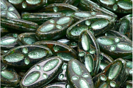 Schiffsauge Ovale Perlen, Transparent Grün Smaragd Travertin 54322 (50730-86800-54322), Glas, Tschechische Republik