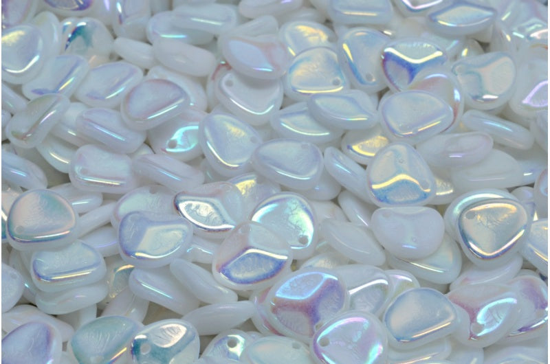 ローズペタルビーズ、ホワイトアブフル（2Xサイド）（02010-28703）、ガラス、チェコ共和国