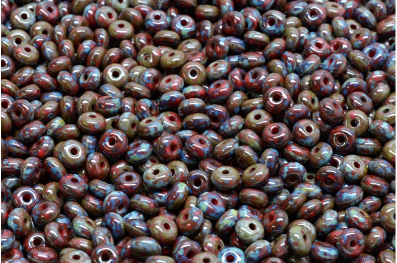 Rondelle Druck Beads, Opaque Red Stain Strong (93200-86805), Glass, Czech Republic