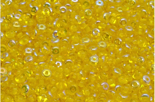 Rondelle Druck Beads, Transparent Yellow Ab (80020-28701), Glass, Czech Republic