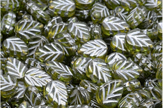 Mint Leaf Beads, Transparent Green Silver Lined (50220-54201), Glass, Czech Republic