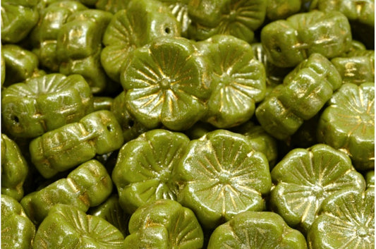 ハワイアンフラワービーズ、グリーン 34302 (53420-34302)、ガラス、チェコ共和国