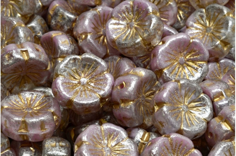 ハワイアンフラワービーズ、ピンクゴールドライン 34301 (R0742-54302-34301)、ガラス、チェコ共和国