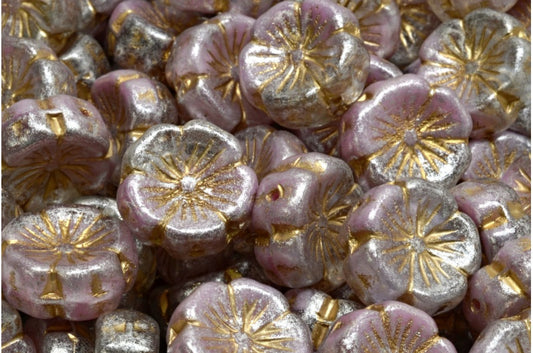 ハワイアンフラワービーズ、ピンクゴールドライン 34301 (R0742-54302-34301)、ガラス、チェコ共和国