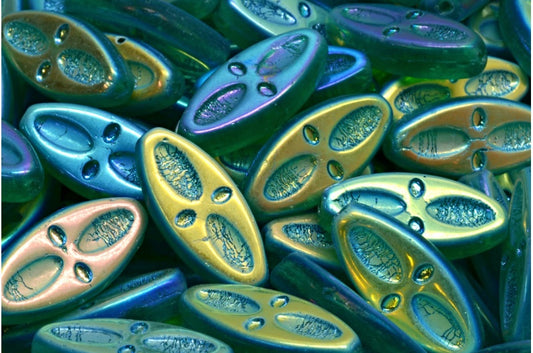 Ship Eye Oval Beads, Transparent Green Emerald Ab Full (2X Side) (50730-28703), Glass, Czech Republic