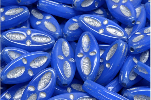 Ship Eye Oval Beads, Opal Blue Silver Lined (31010-54301), Glass, Czech Republic
