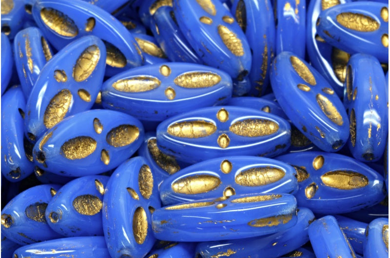 Ship Eye Oval Beads, Opal Blue Gold Lined (31010-54302), Glass, Czech Republic