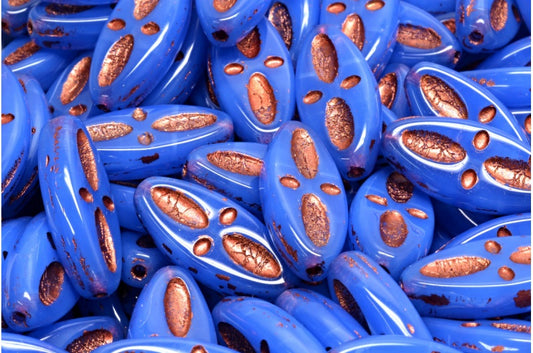 Ship Eye Oval Beads, Opal Blue Copper Lined (31010-54307), Glass, Czech Republic