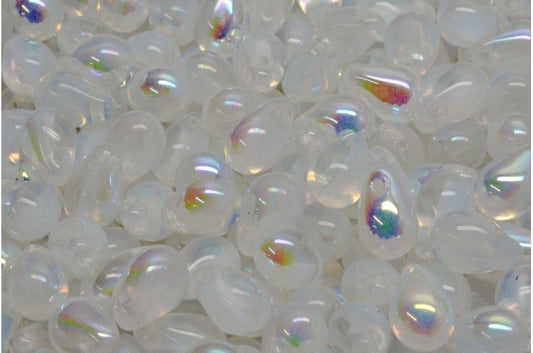 ドロップビーズ、オパールホワイトクリスタルAb（01000-00030-28701）、ガラス、チェコ共和国