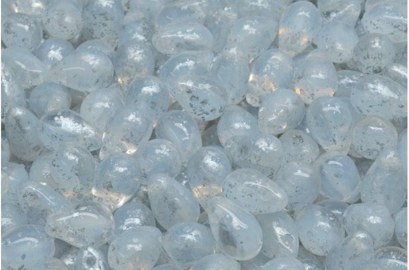 ドロップビーズ、オパールホワイトクリスタルシルバースプラッシュ（01000-00030-94400）、ガラス、チェコ共和国