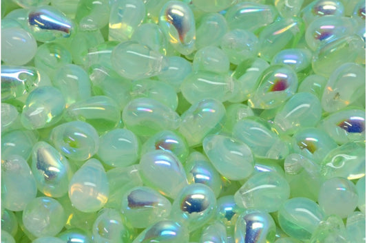 ドロップビーズ、オパールホワイト透明グリーンAb（01000-50800-28701）、ガラス、チェコ共和国