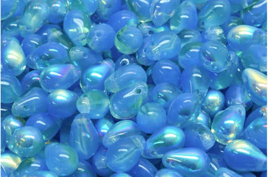 Drop Beads, Opal Blue Transparent Green Ab (31000-50800-28701), Glass, Czech Republic