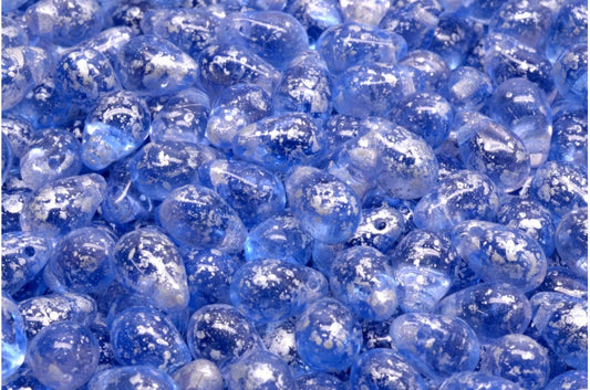 ドロップビーズ、透明ピンク透明ブルーシルバースプラッシュ（70100-30040-94400）、ガラス、チェコ共和国